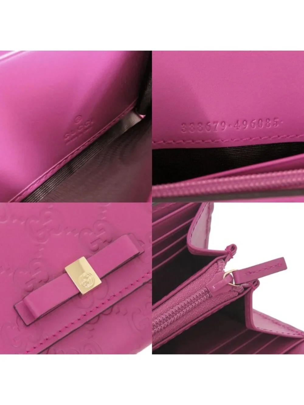 Gucci Guccissima Ribbon Motif Leather Purple Wallet